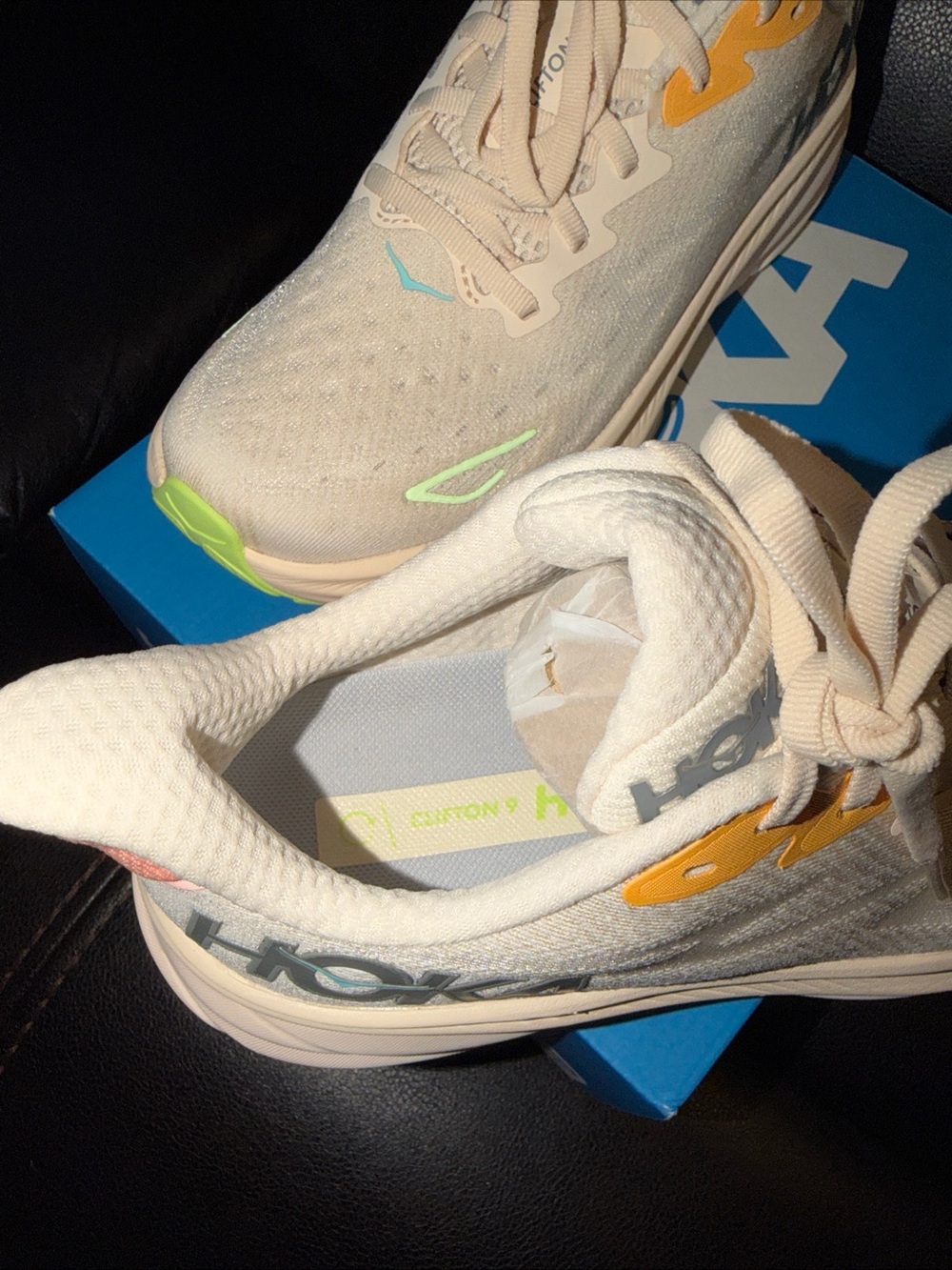 Hoka Clifton 9 Women's Running Shoe - Light Pink with Lime Accents size 8 B - Picture 7 of 7